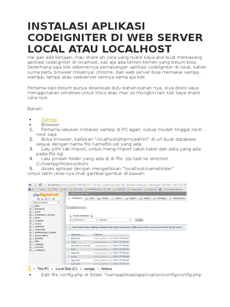 Instalasi Aplikasi Codeigniter Di Web Server Local Atau Localhost | PDF ...