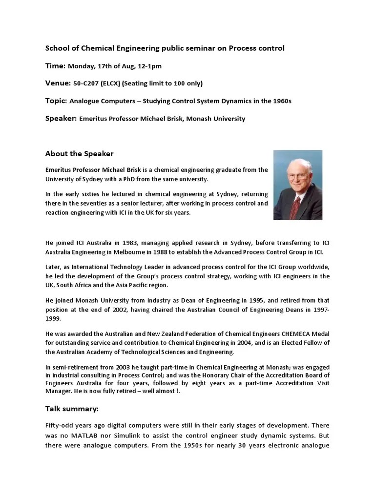 School Of Chemical Engineering Public Seminar On Process