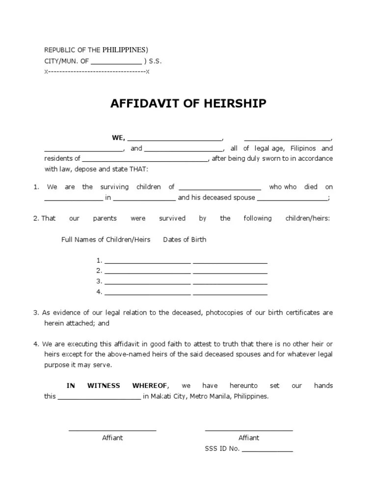 Sample affidavit of heirship