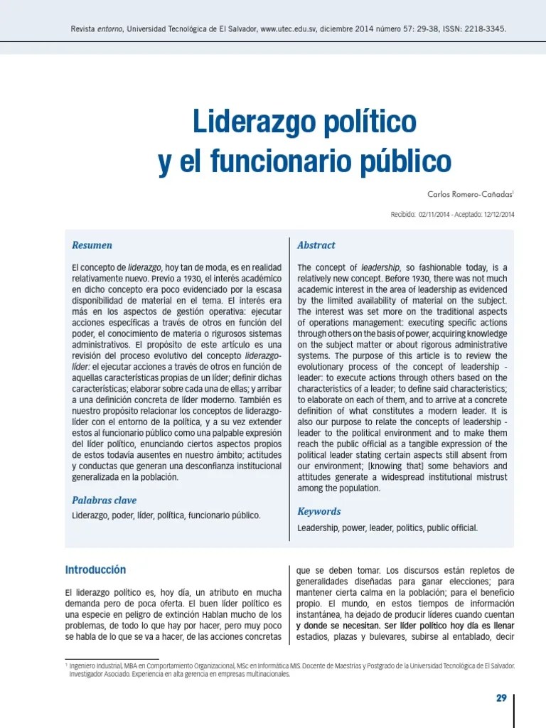 Liderazgo Politico Entorno | PDF | Burocracia | Liderazgo