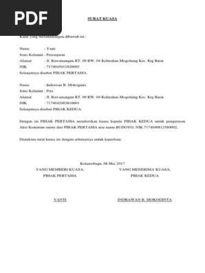Surat kuasa dari keluarga / ahli waris yang meninggal. Surat Kuasa Akta Kematian Pdf