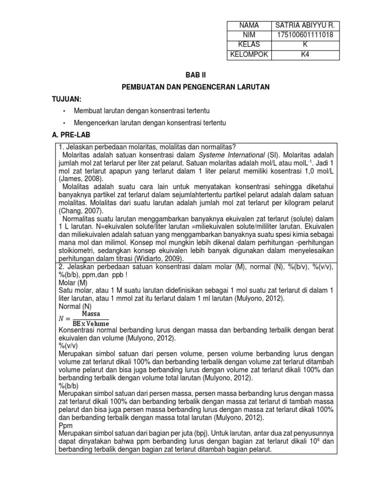 Kimia Dasar Pembuatan Dan Pengenceran Larutan | PDF