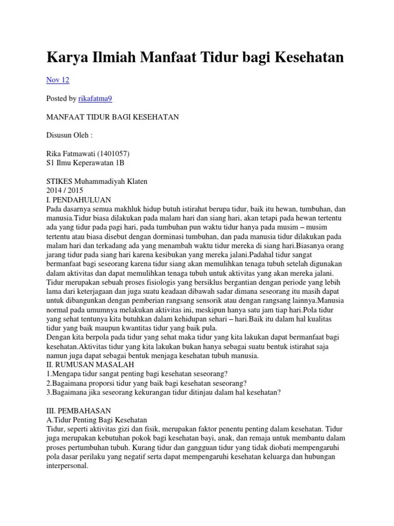 Contoh Karya Ilmiah Tentang Kesehatan Tubuh
