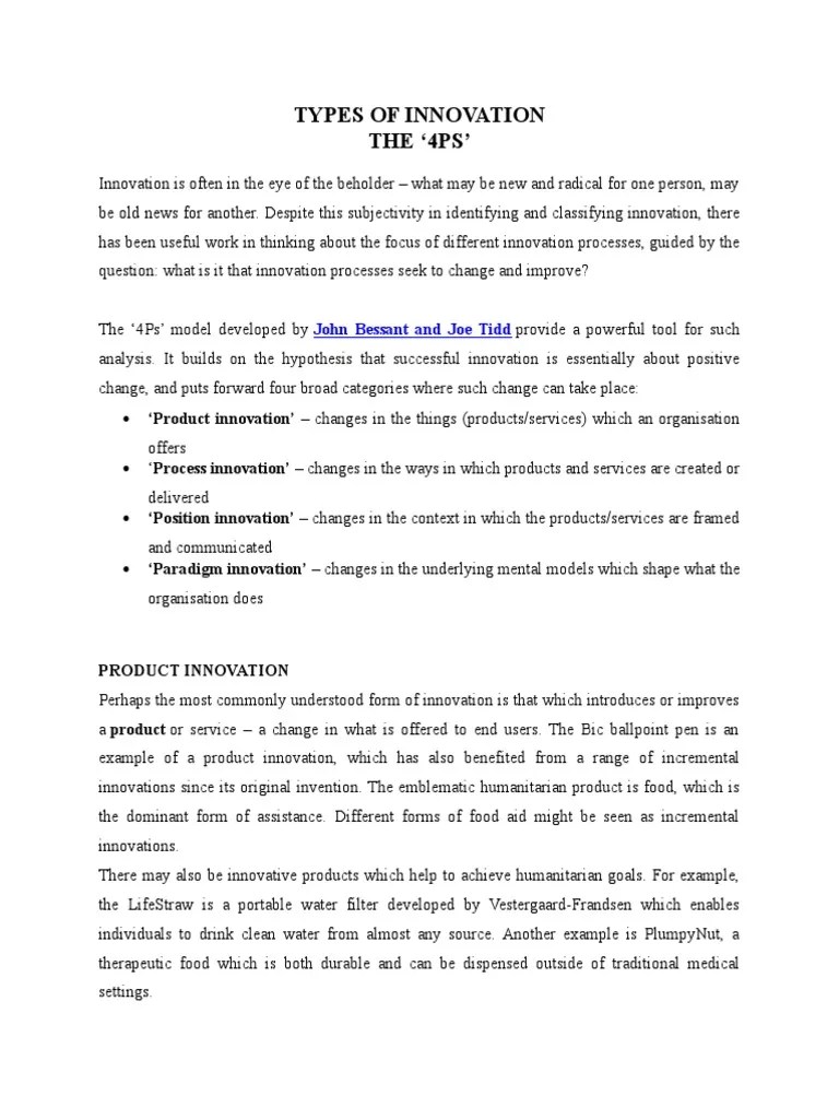 The 4Ps Of Innovation: Product, Process, Position, And Paradigm | PDF ...