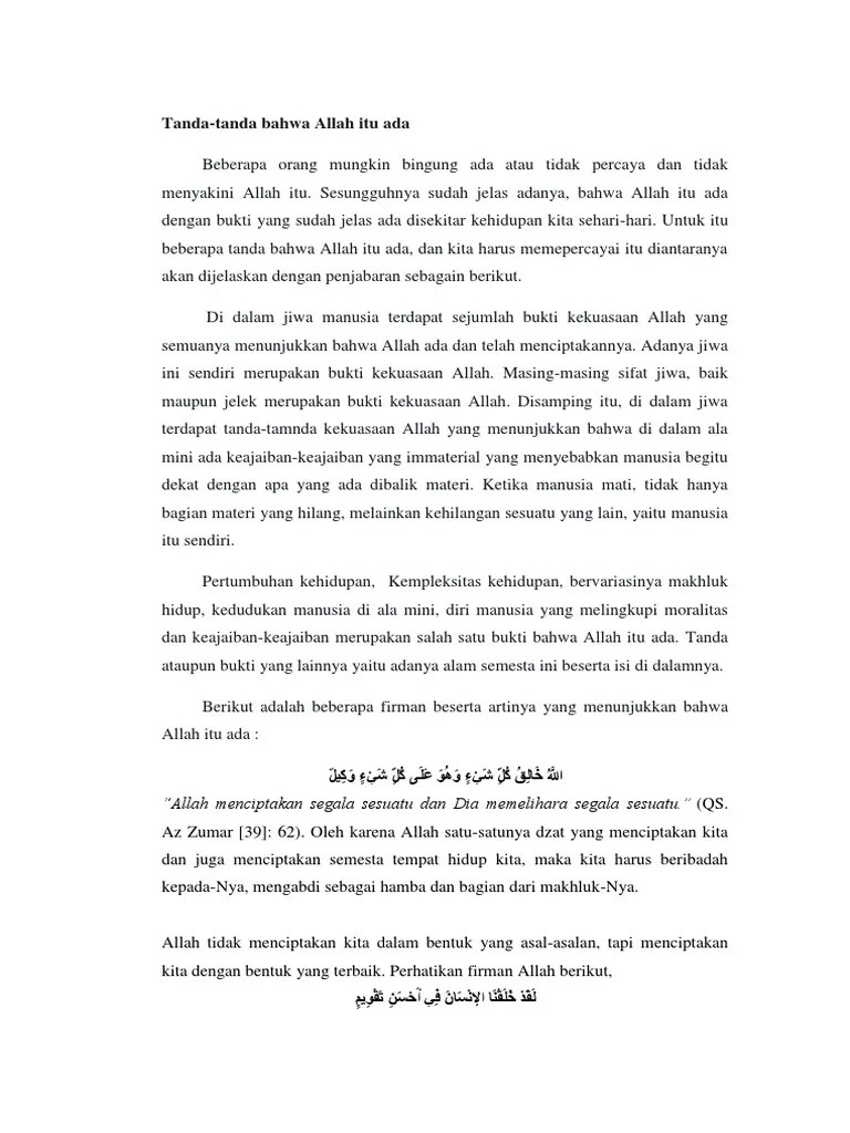 Tanda Bahwa Allah Itu Ada Dan Sifat Jaiz Allah | PDF