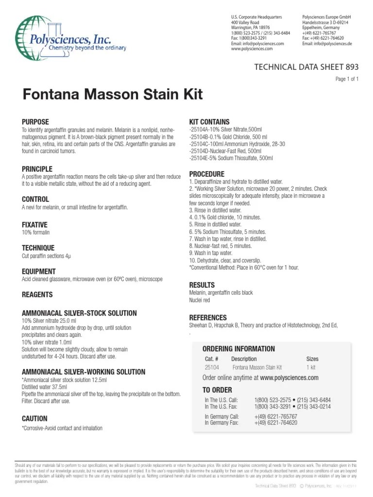 Fontana Masson Stain Kit | PDF | Ammonia | Silver