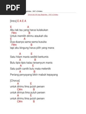 Lirik dan chord lagu tiktok viral '100% cintaku' oleh d'bagindas. Chord Dan Lirik Lagu Bagindas 100 Cintaku Pdf