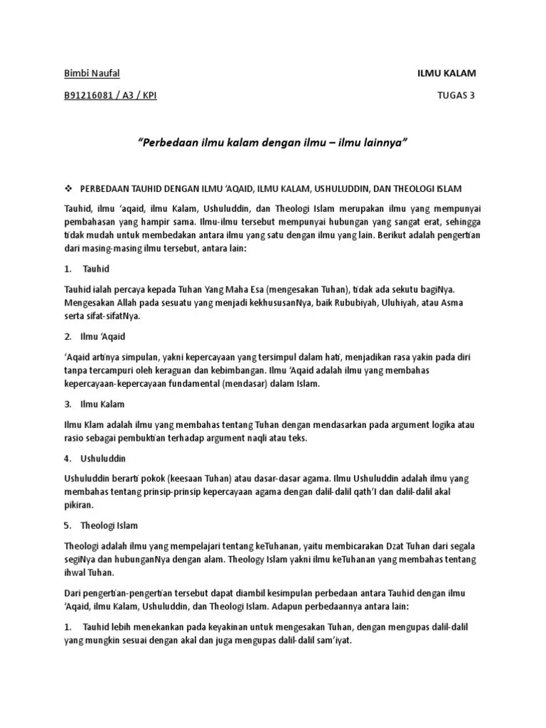 Perbedaan Ilmu Kalam Dan Ilmu Tauhid - Terkait Perbedaan
