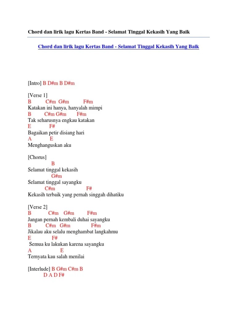 Selamat Tinggal Kasih Chord