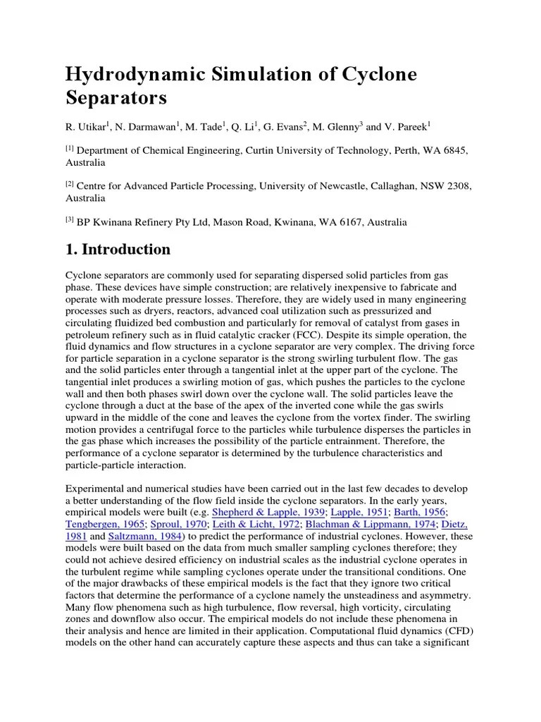 Hydrodynamic Simulation Of Cyclone Separators | PDF