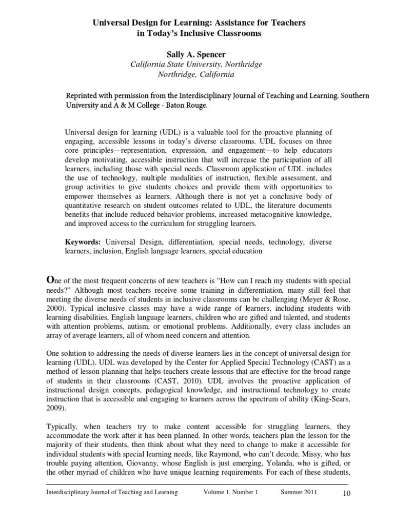 Article UDL In The Inclusive Classroom | PDF | Inclusion (Education ...