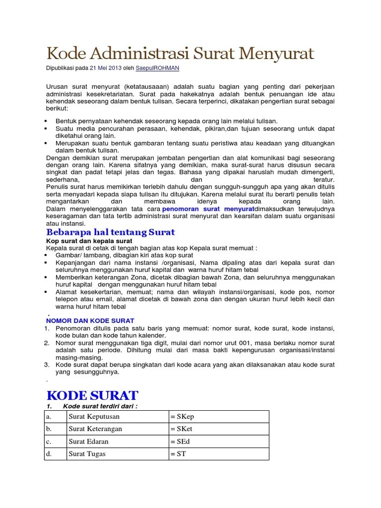 Kode Administrasi Surat | PDF