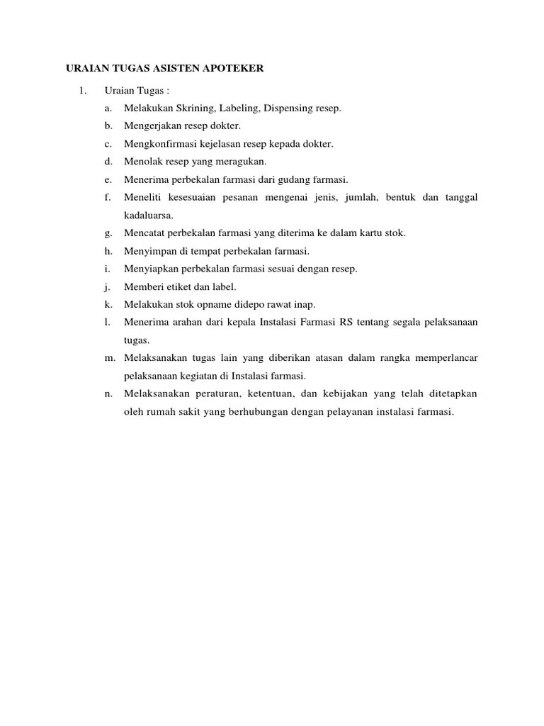 Uraian Tugas Asisten Apoteker | PDF