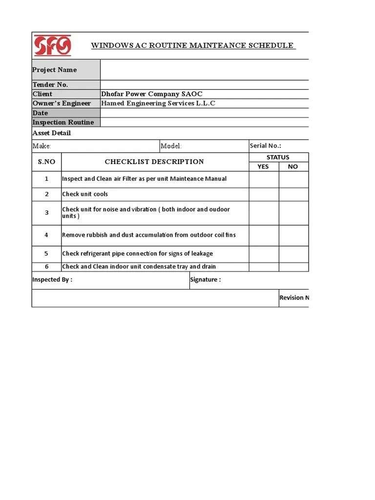 Windows Ac Routine Mainteance Schedule | PDF | Electromechanical ...