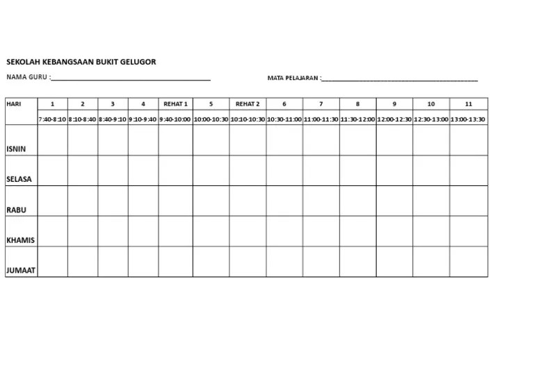 Sy ada letak dlm file tc utk 10 waktu, 11 waktu. Borang Jadual Waktu Kosong Pdf