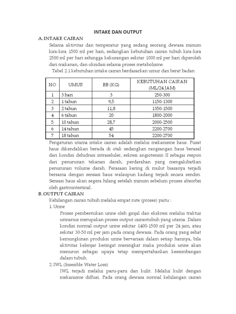 Intake Dan Output | PDF