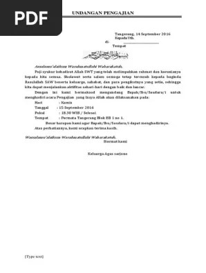 Contoh surat undangan pengajian format resmi. Contoh Surat Undangan Pengajian Pdf