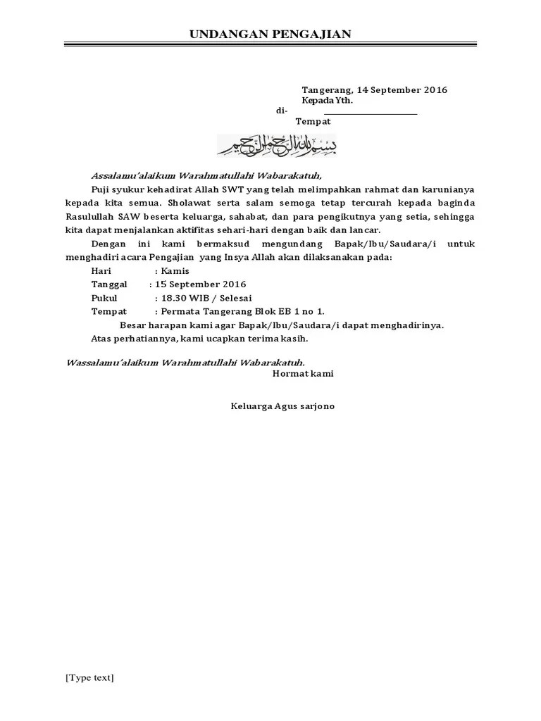 Ruli irianto & indah agustin. Contoh Surat Undangan Pengajian Pdf