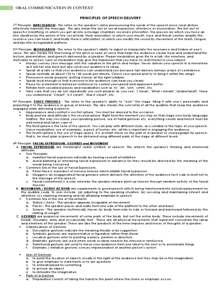 Principles Of Speech Delivery | PDF | Speech | Gesture