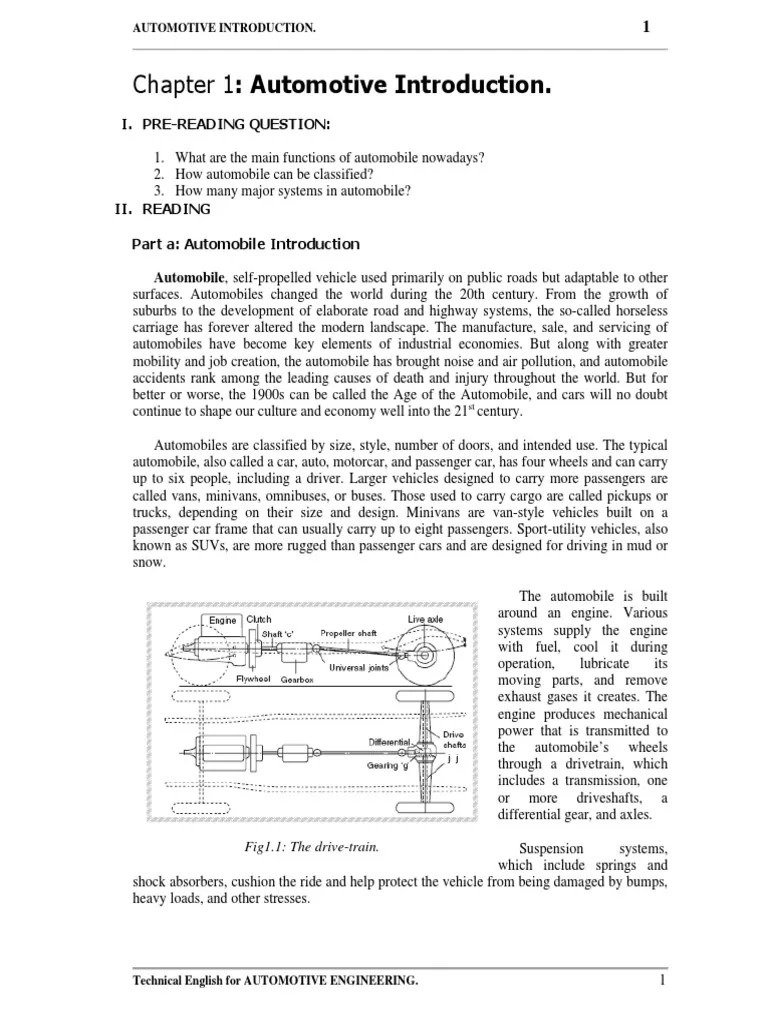 Technical English For Automotive Engineering - Chapter 1 - Automotive ...