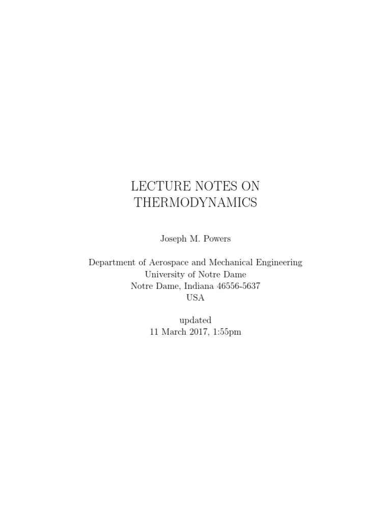 Lectures Notes On Thermodynamics PDF | PDF | Thermodynamics | Axiom