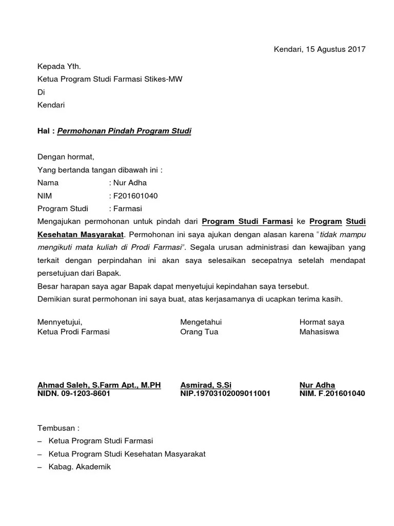 Contoh surat permohonan pindah jurusan kuliah contoh surat