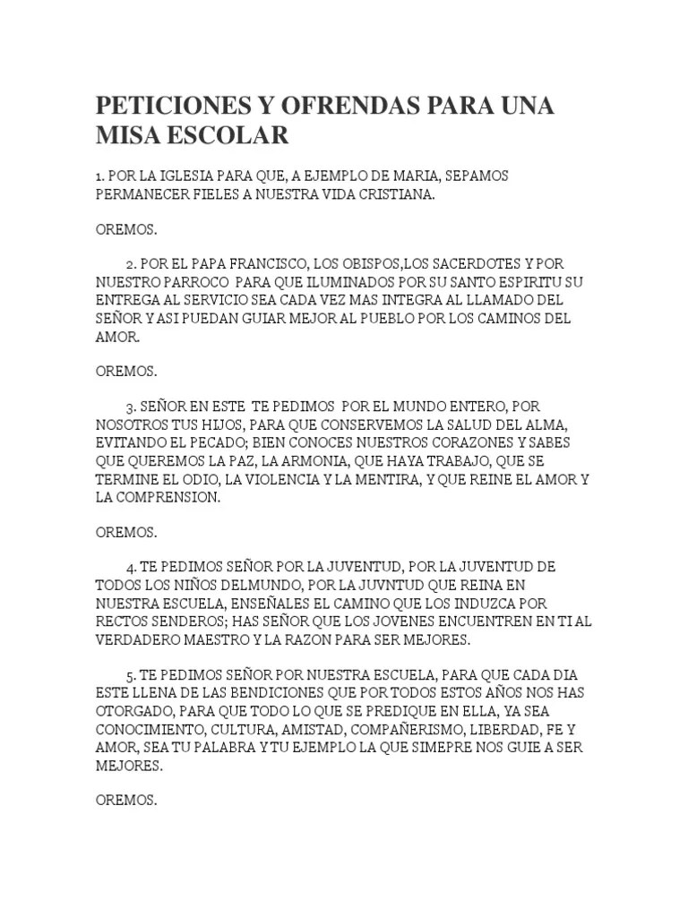 Los llevan, unos abuelos, unos padres, unos niños o . Peticiones Y Ofrendas Para Una Misa Escolar Pdf