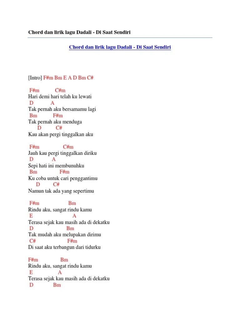 Chord Dan Lirik Lagu Dadali - Di Saat Sendiri | PDF