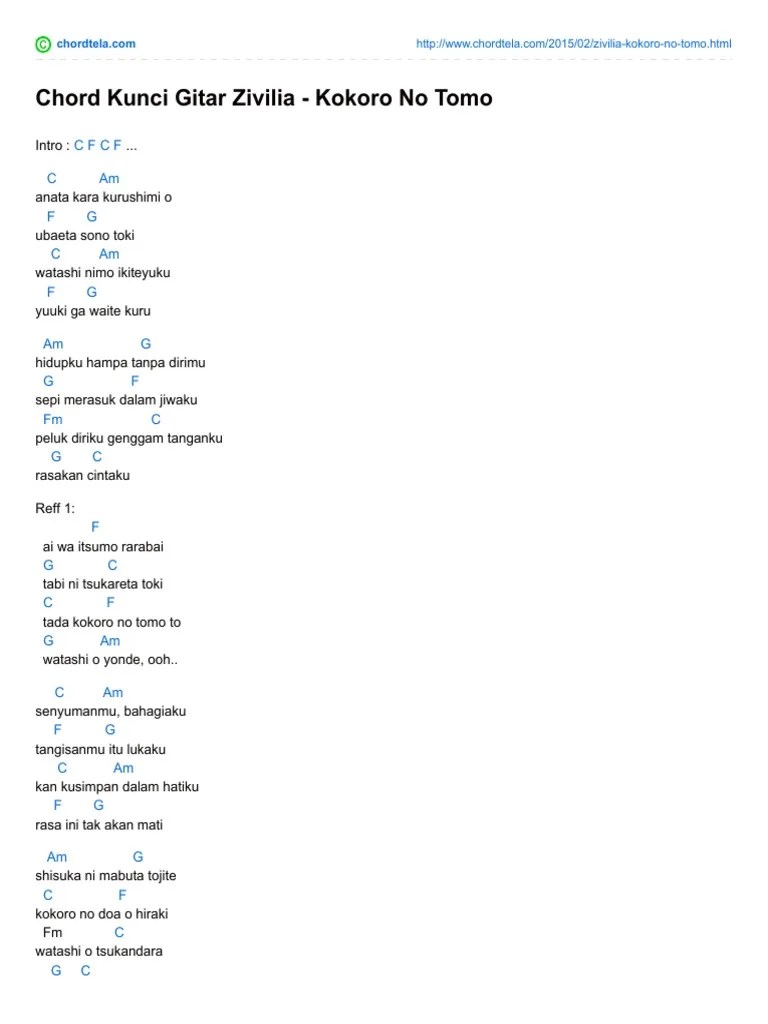 Chord Kunci Gitar Zivilia - Kokoro No Tomo | PDF
