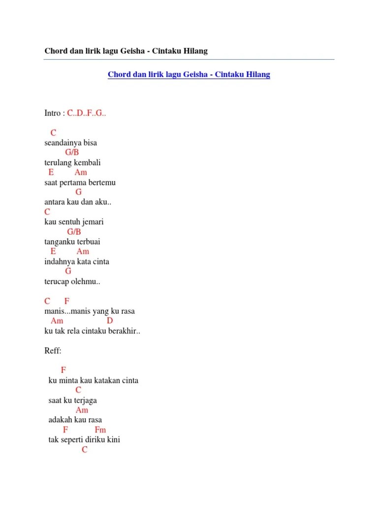 Kunci Dasar Gitar Lagu Geisha Lumpuhkan Lah Ingatanku