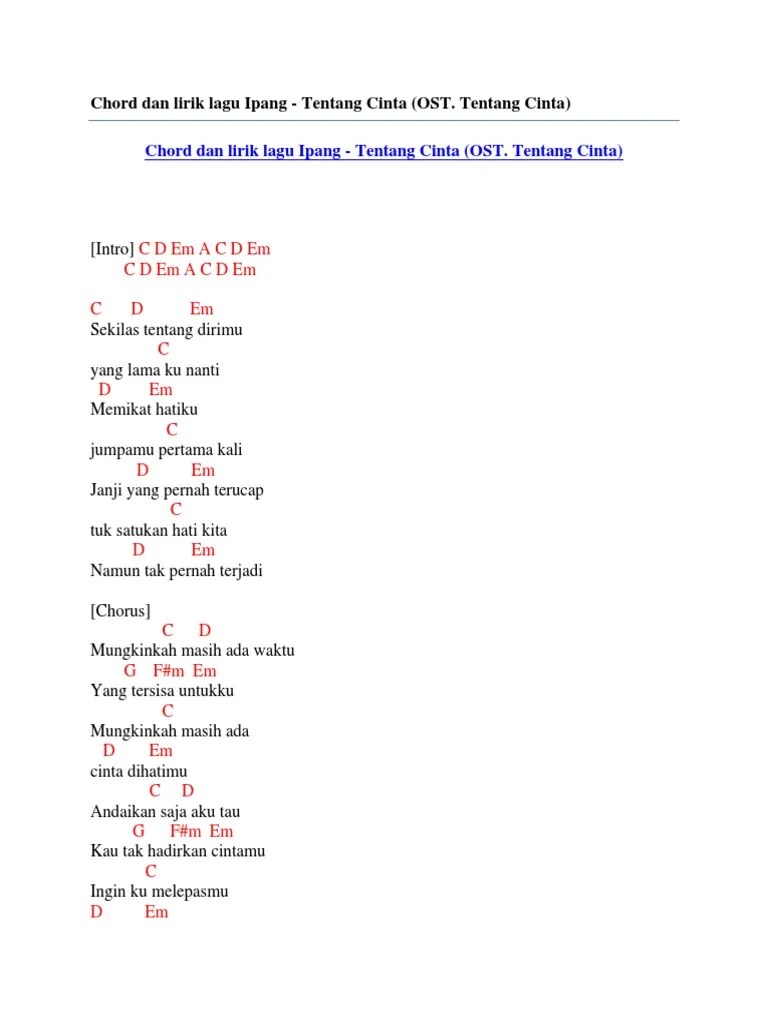 Ada yg harus kau mengerti. Chord Dan Lirik Lagu Ipang Tentang Cinta Ost Tentang Cinta Pdf