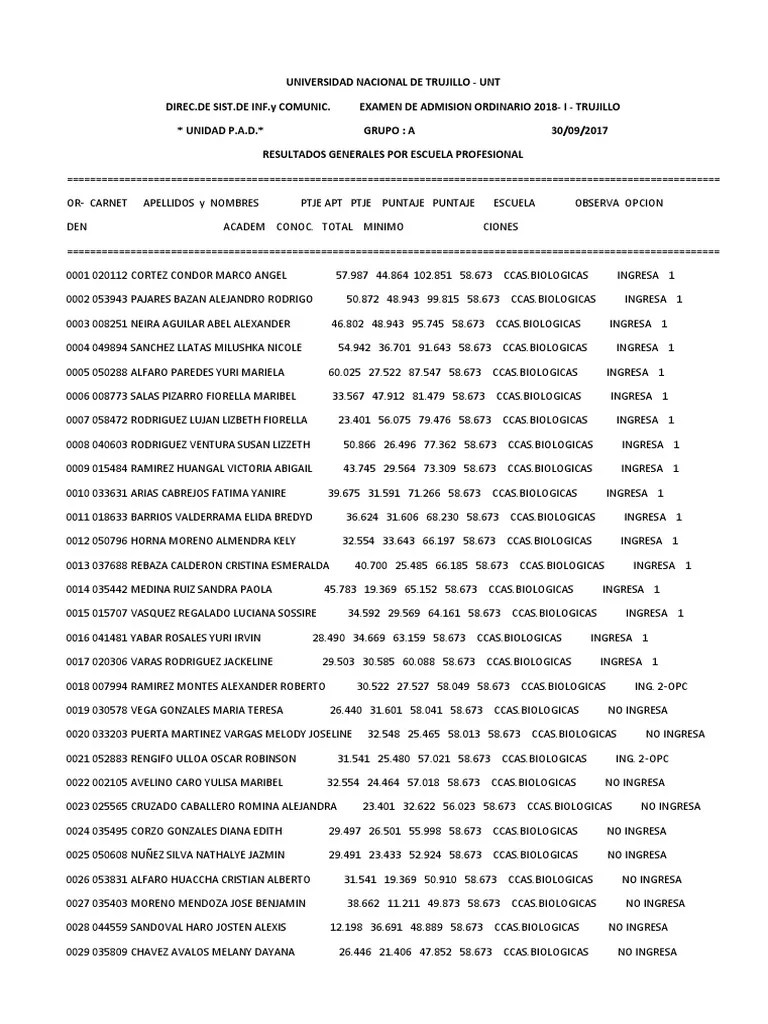 Examen De Admision Ordinario 2018 - I - Trujillo | PDF