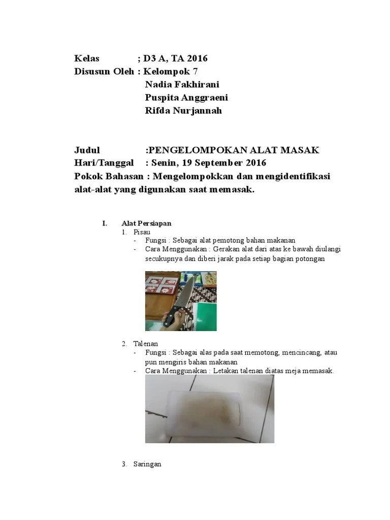 Pengelompokan Alat Masak (Gizi Kuliner) | PDF