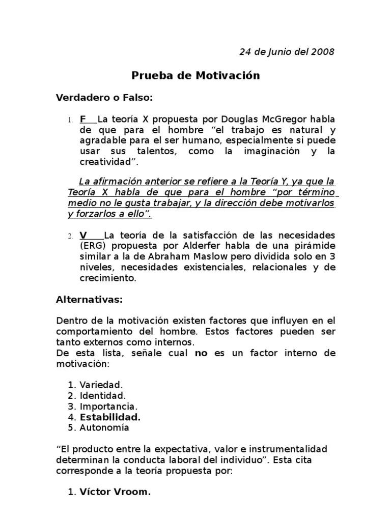 Prueba De Motivacion | PDF | Motivación | Motivacional