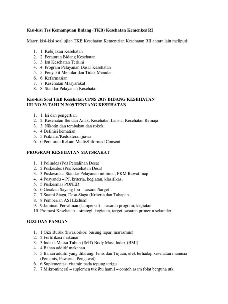 Nomor hk.01.07/menkes/382/ 2020 tentang protokol . Kisi Kisi Tkb Kesehatan Pdf