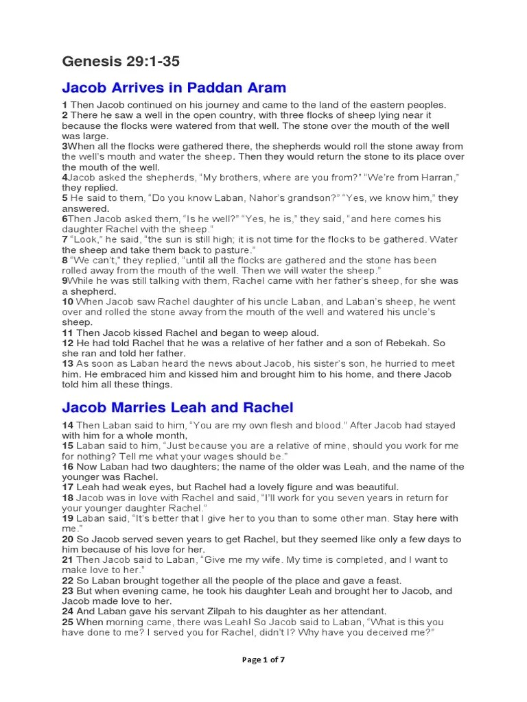 Jacob Arrives In Paddan Aram: Genesis 29:1-35 | PDF | Rachel | Leah