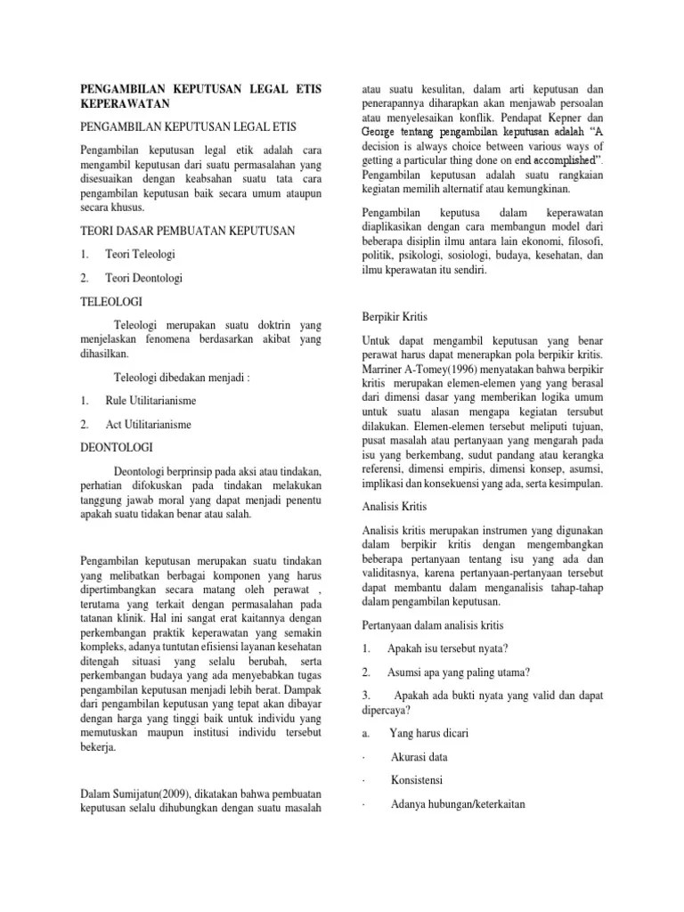 Pengambilan Keputusan Legal Etis Keperawatan | PDF