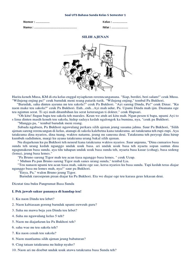 Perangkat pembelajaran bahasa sunda kelas 1 2 3 4 5 6 sd mi lengkap. Soal Uts Bacaan Bahasa Sunda Kelas 5 Semester 1 Pdf