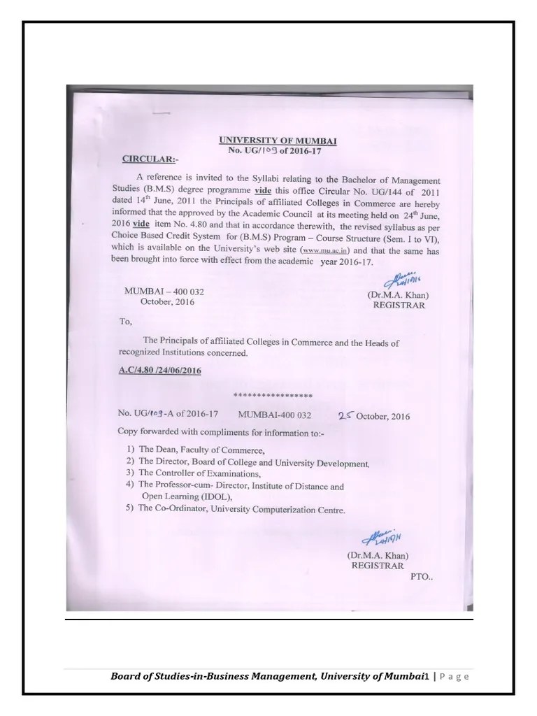 Bms Semester I And Ii Syllabus With Course Structure Human
