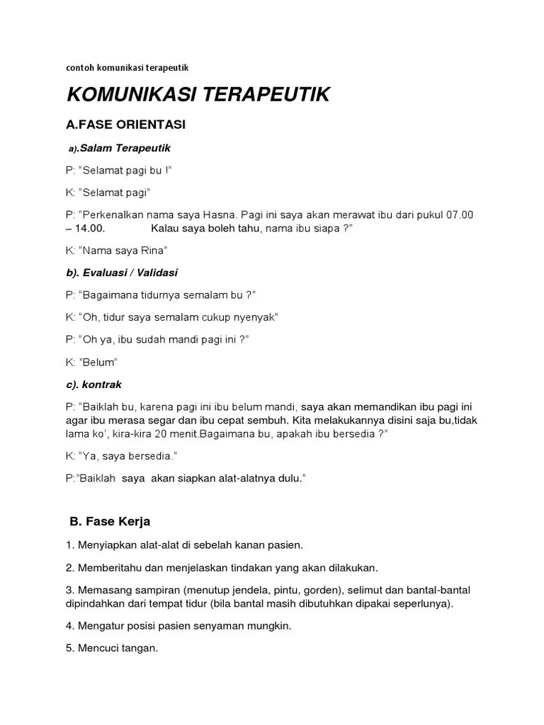 Seorang perawat akan melakukan pemeriksaan dan melihat perkembangan kondisi pada pasien lansia yang bernama ny. Contoh Komunikasi Terapeutik Pada Anak Revisi Id