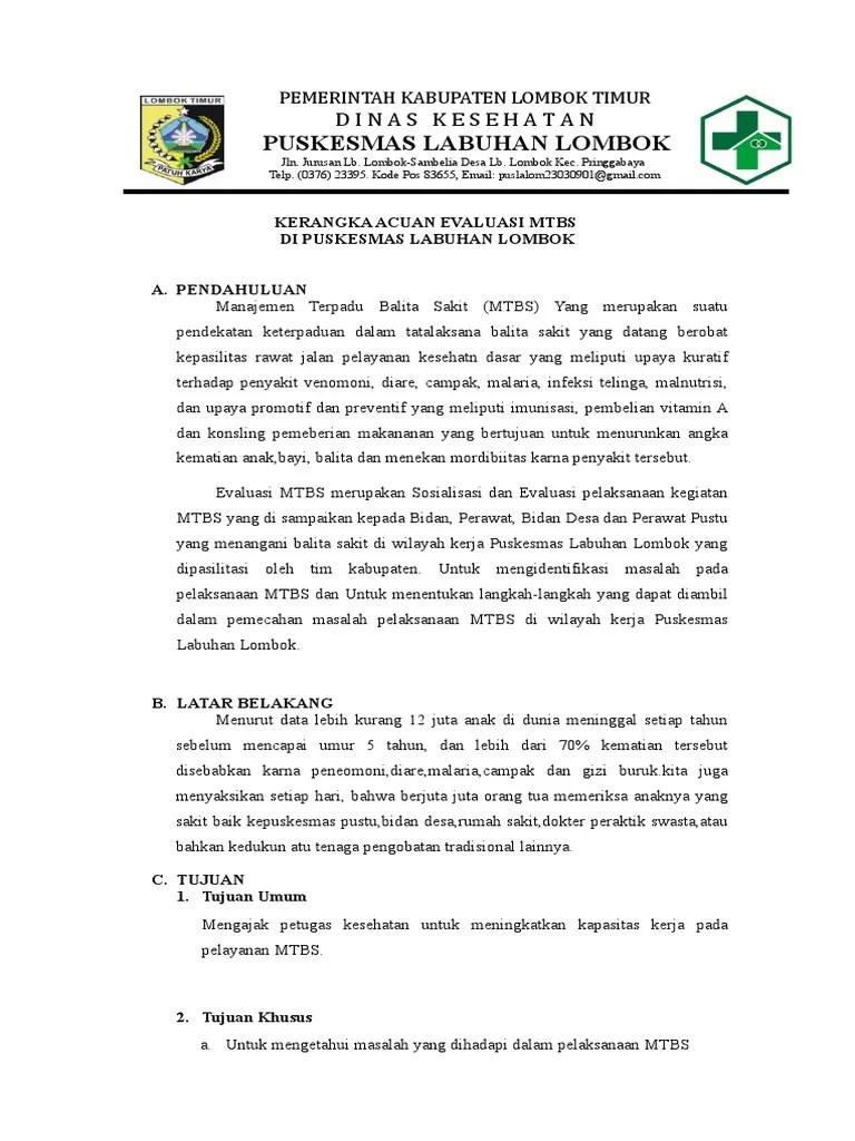 Mtbs mencakup upaya perbaikan manajemen penatalaksanaan terhadap . Kerangka Acuan Evaluasi Mtbs Pdf