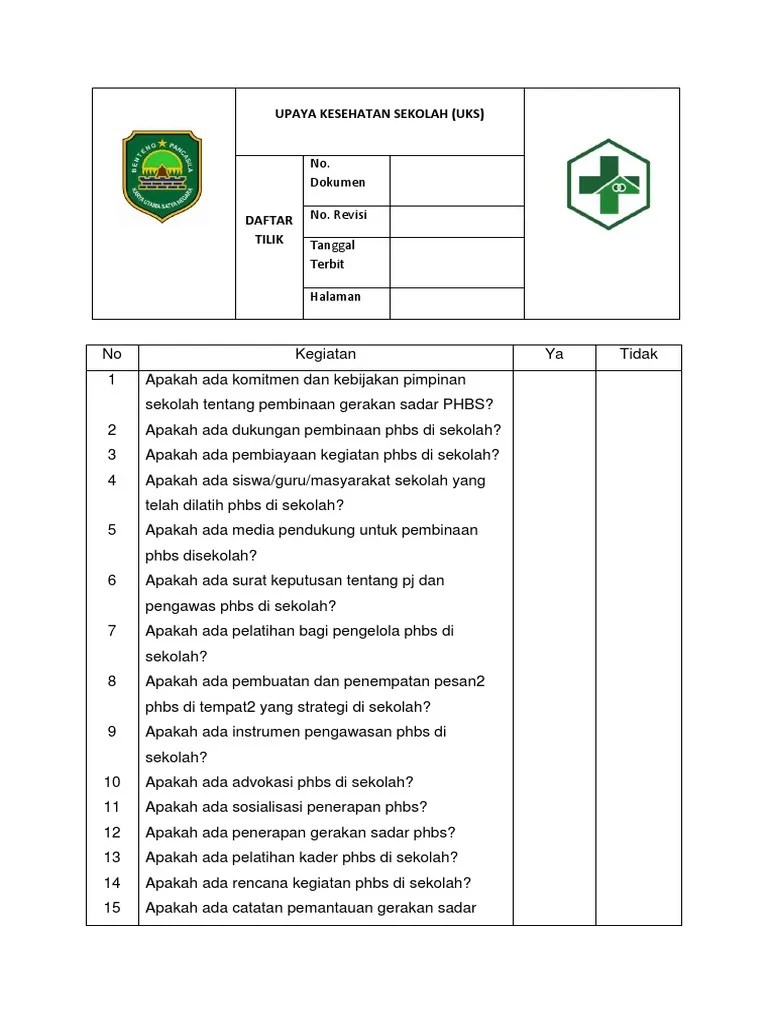 Daftar Tilik Uks | PDF