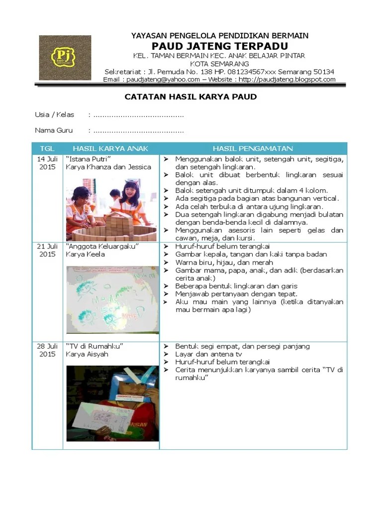 Contoh format penilaian bulanan paud kurikulum 2013 paud. 2 Contoh Catatan Hasil Karya Paud K 13 Pdf