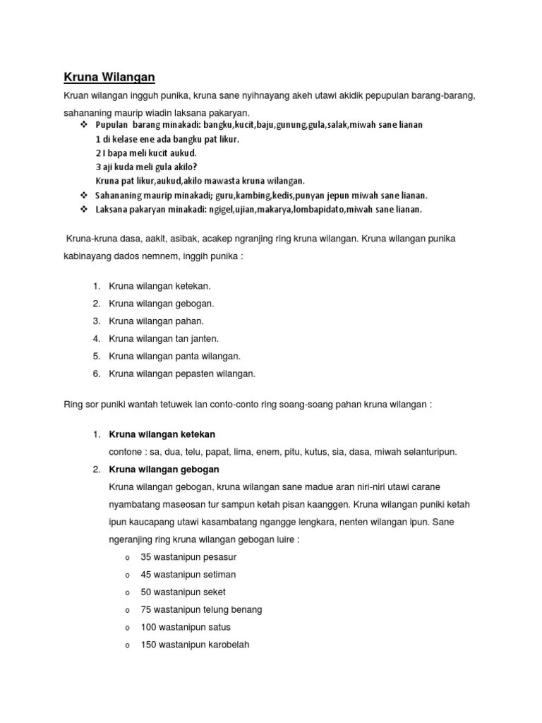 Kruna sané sampun polih wewehan (afiks) ring basa balikawastanin kruna tiron. Kruna Wilangan Yumas Pdf