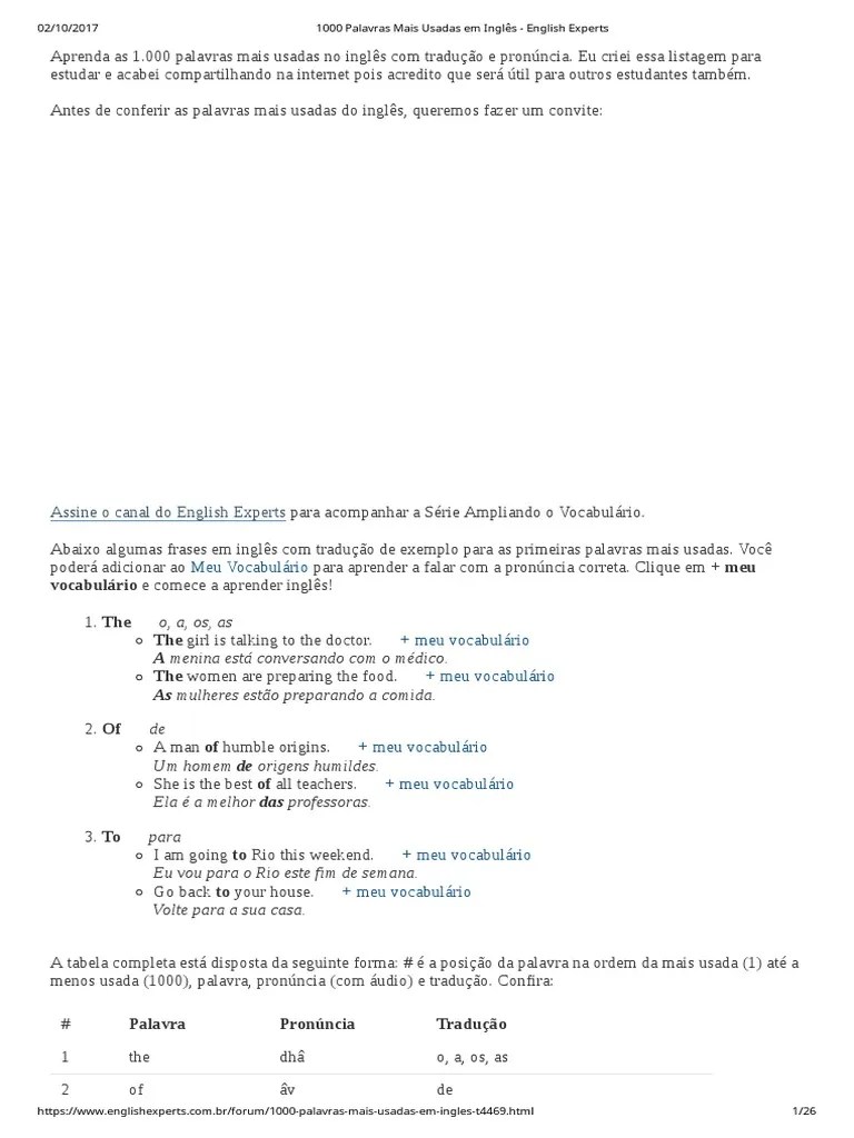 1000 Palavras Mais Usadas Em Inglês Parte 1 | PDF | Língua Inglesa | Lazer