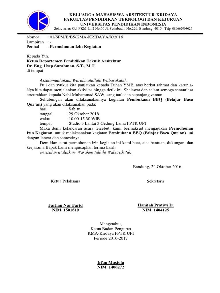 Contoh surat izin sekolah untuk kegiatan. 001-002 Surat Izin Kegiatan Dan Tempat