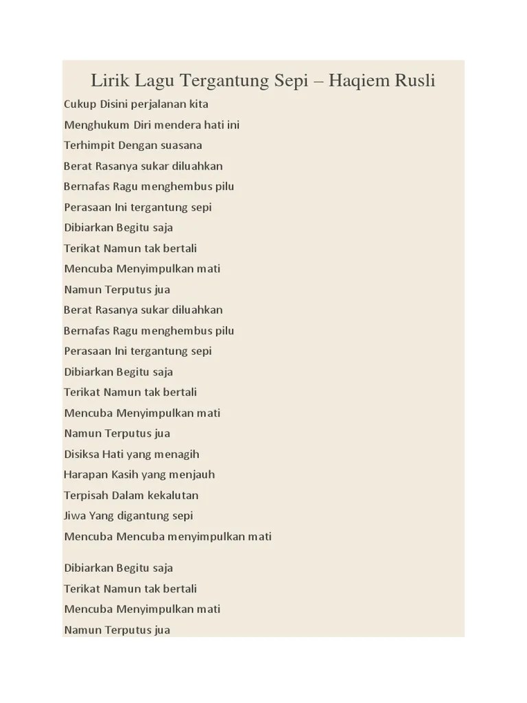 Tergantung sepi artis / penyanyi : Lirik Lagu Tergantung Sepi Pdf