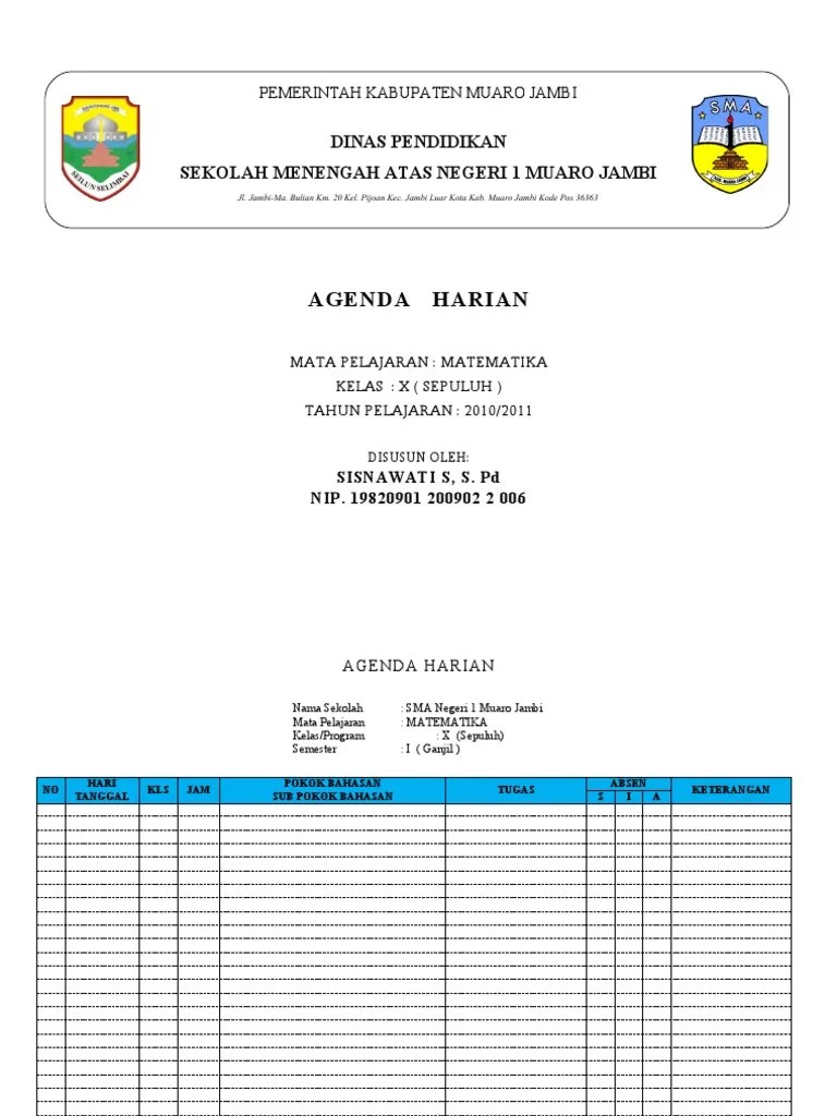 Buku agenda kegiatan harian guru. Agenda Harian Kls X Pdf