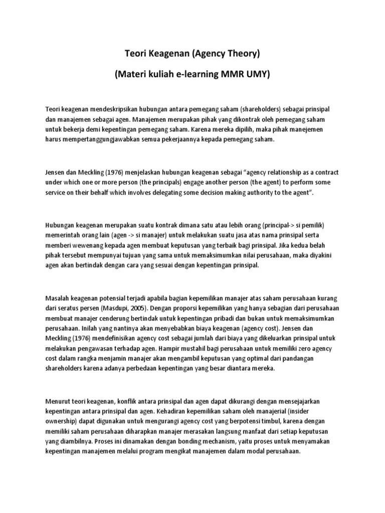 Hubungan Teori Agensi Dengan Struktur Modal