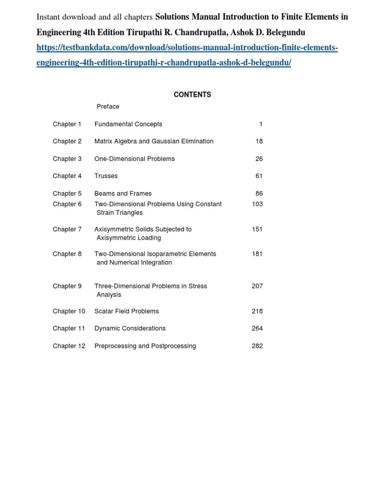 Solutions Manual Introduction To Finite Elements In Engineering 4th ...